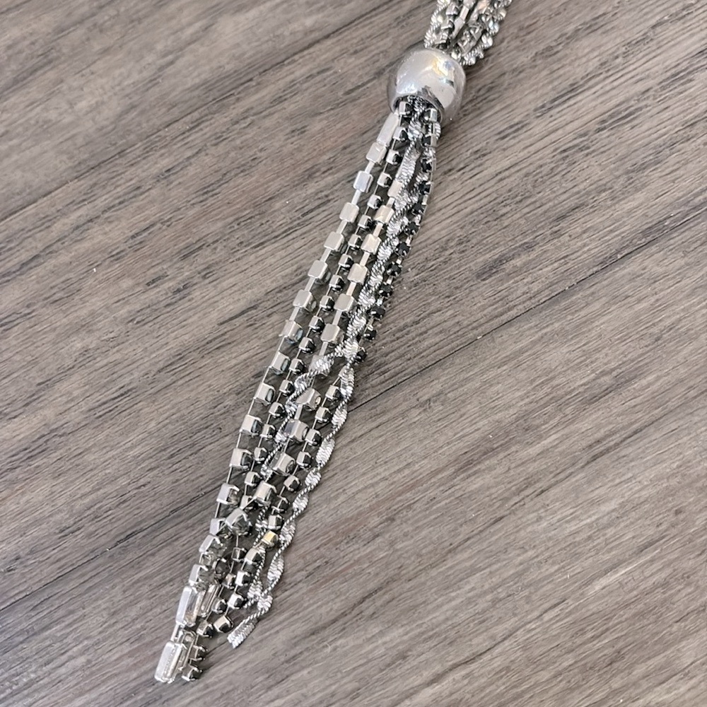 NWT [Cache] Silver Rhinestone Strands Tassle Lariat Pendant Adjustable Necklace - Picture 6 of 10